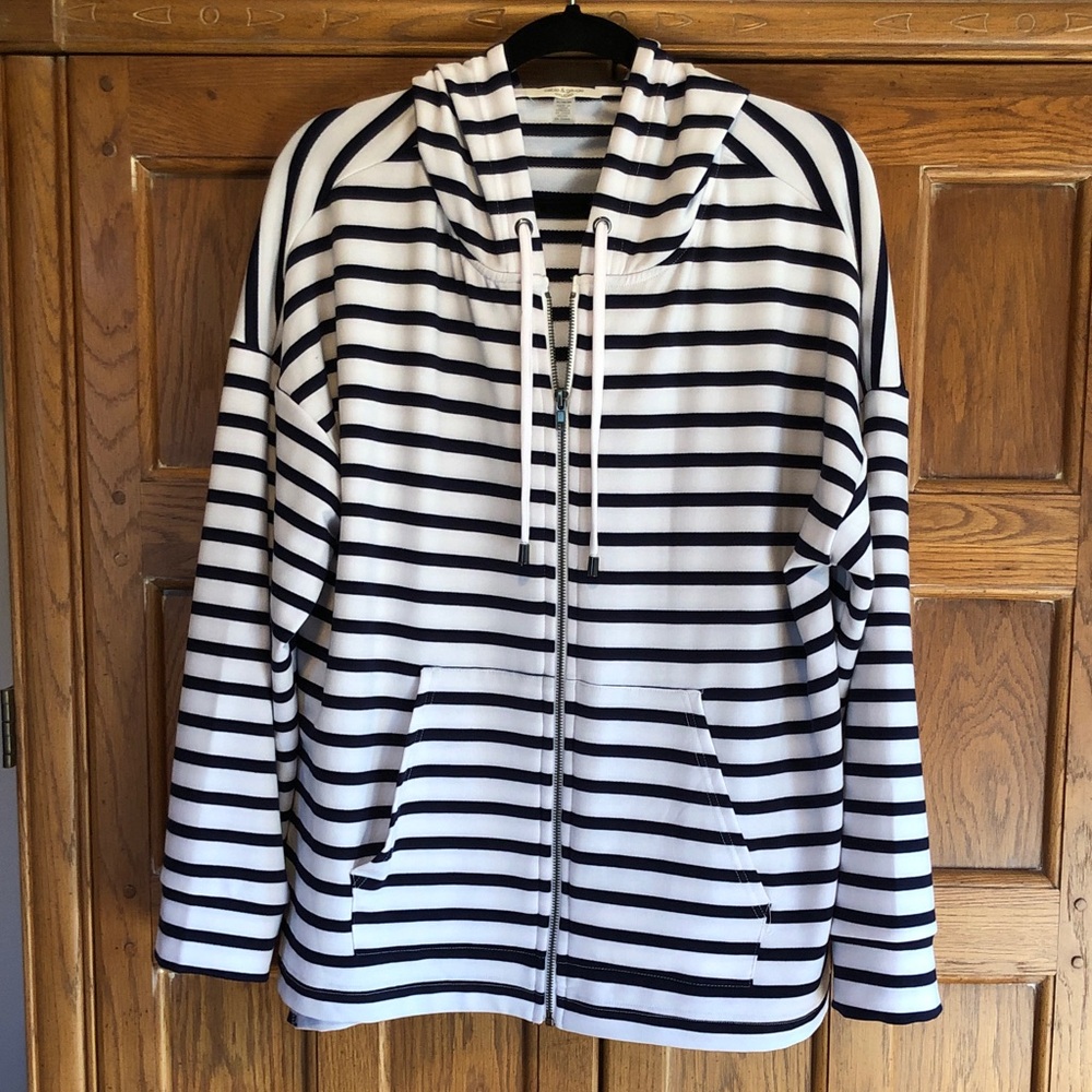 Cable & Gauge Navy and White Striped Knit Jacket Size XL